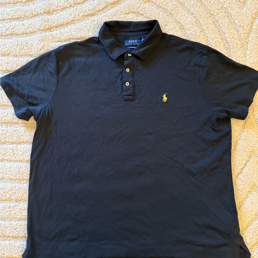 Ralph Lauren Polo Pima Soft Touch Cotton Black Shirt Comfy Yellow Horse Slim XL